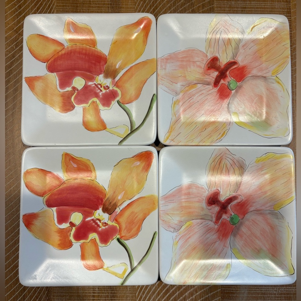 Bowring Appetizer Iris Pattern Square Plates Set of 4 Size 6"x6"